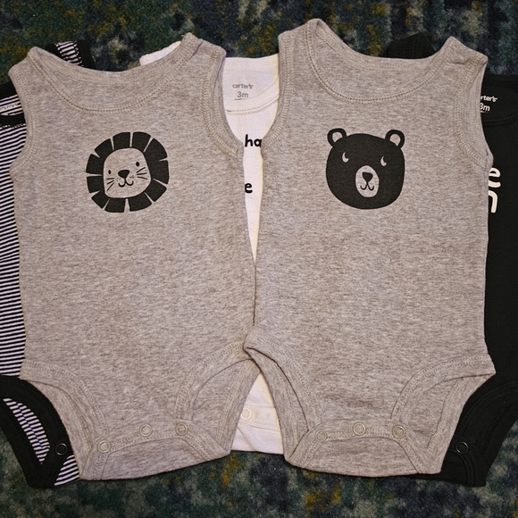 Bundle - 5 Carter's Sleeveless Onesies - 3 Month - Gray, Black, White - Picture 2 of 4